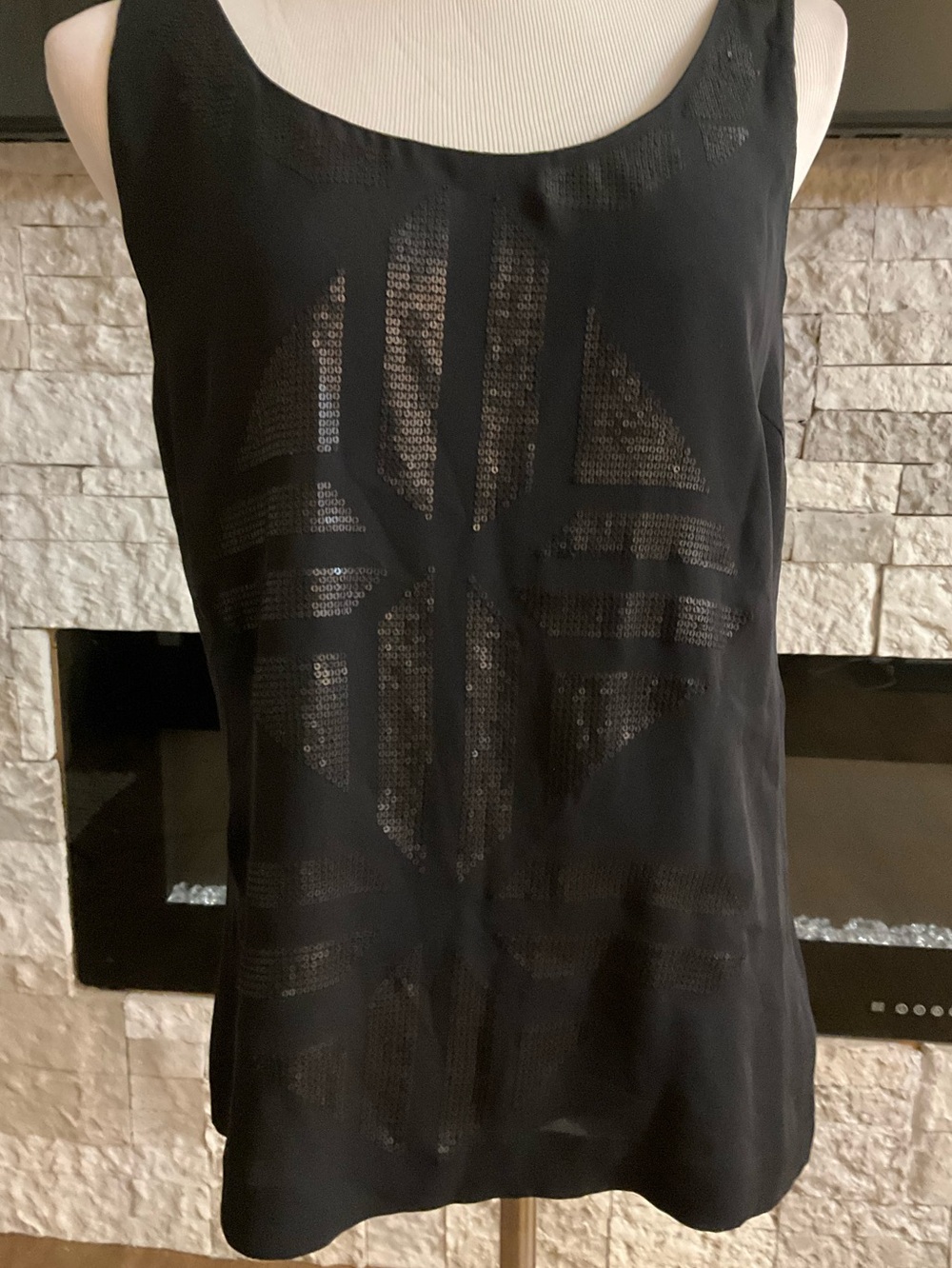 Tory Burch Silk Black Sleeveless Sequin Detail Women's Tank Top Size 12